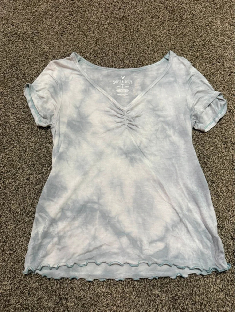 American Eagle Soft & Sexy Womens Small Blue Gray Tie Dye Short Sleeve Tee